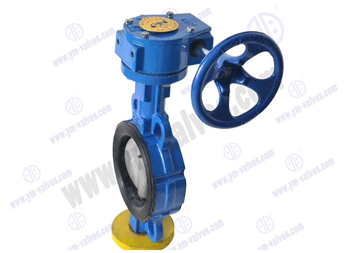 Worm gear wafer type soft seal butterfly valve