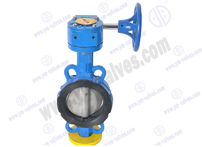 Worm gear wafer type soft seal butterfly valve